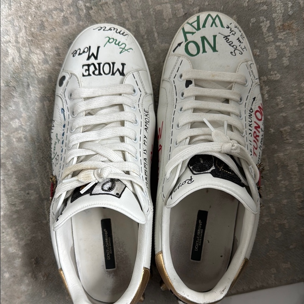 Dolce & Gabbana White Graffiti Sneakers